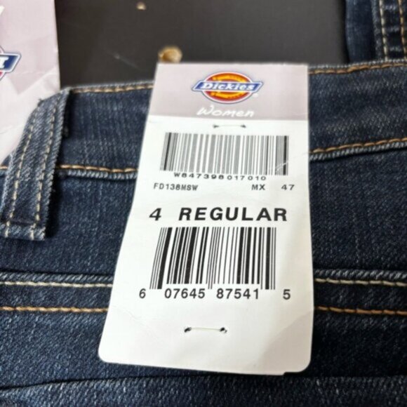 Dickies Women’s Dark Wash Denim Jeans 4R Boot Cut Mid Rise Relaxed Fit Stretch - Picture 4 of 9